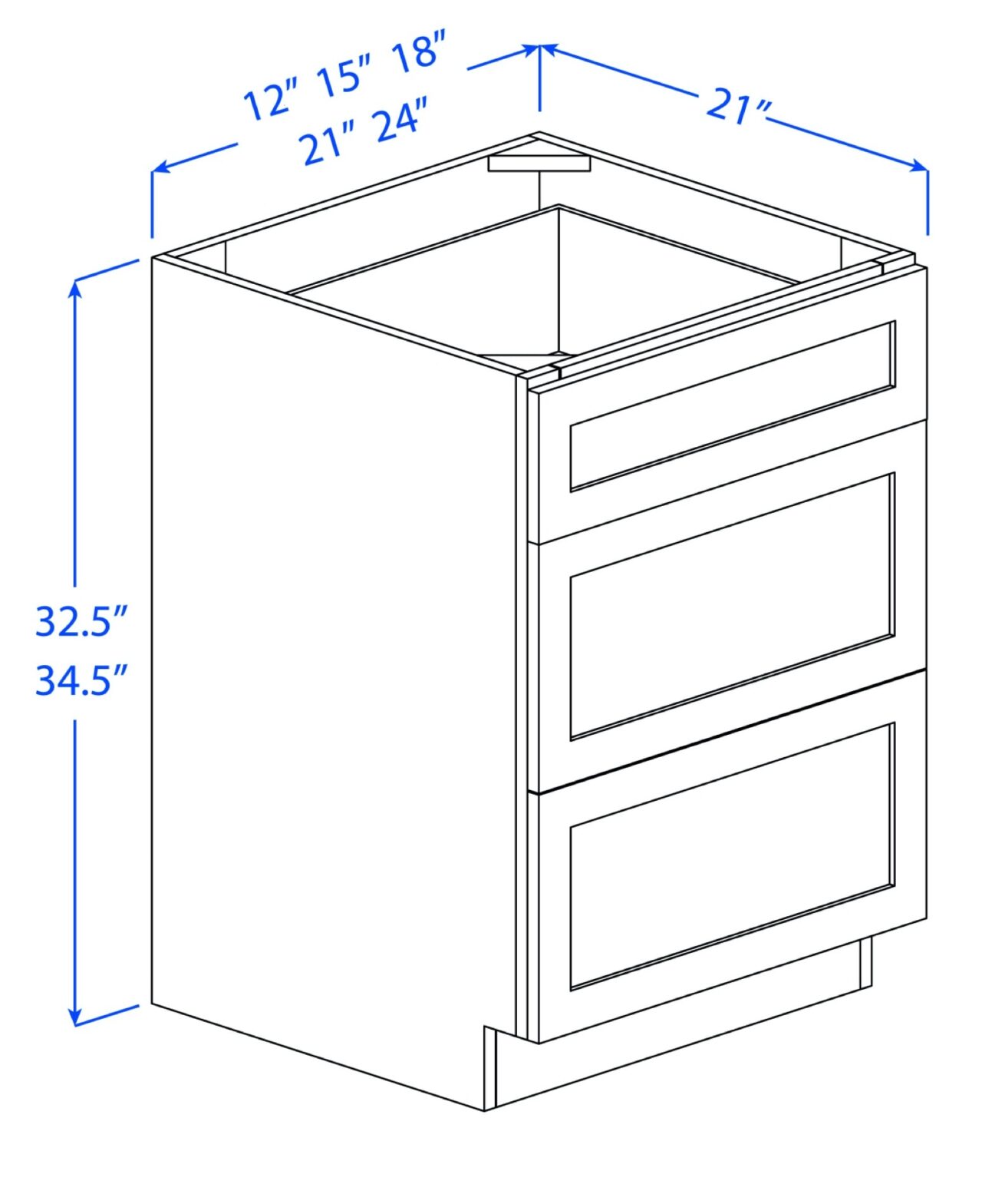 Bathroom Vanity Drawer Base Cabinets - 3 Drawers
