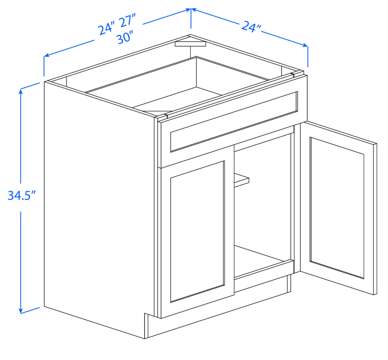Kitchen Base Cabinets - 2 Doors - 1 Drawer - 1 Shelf