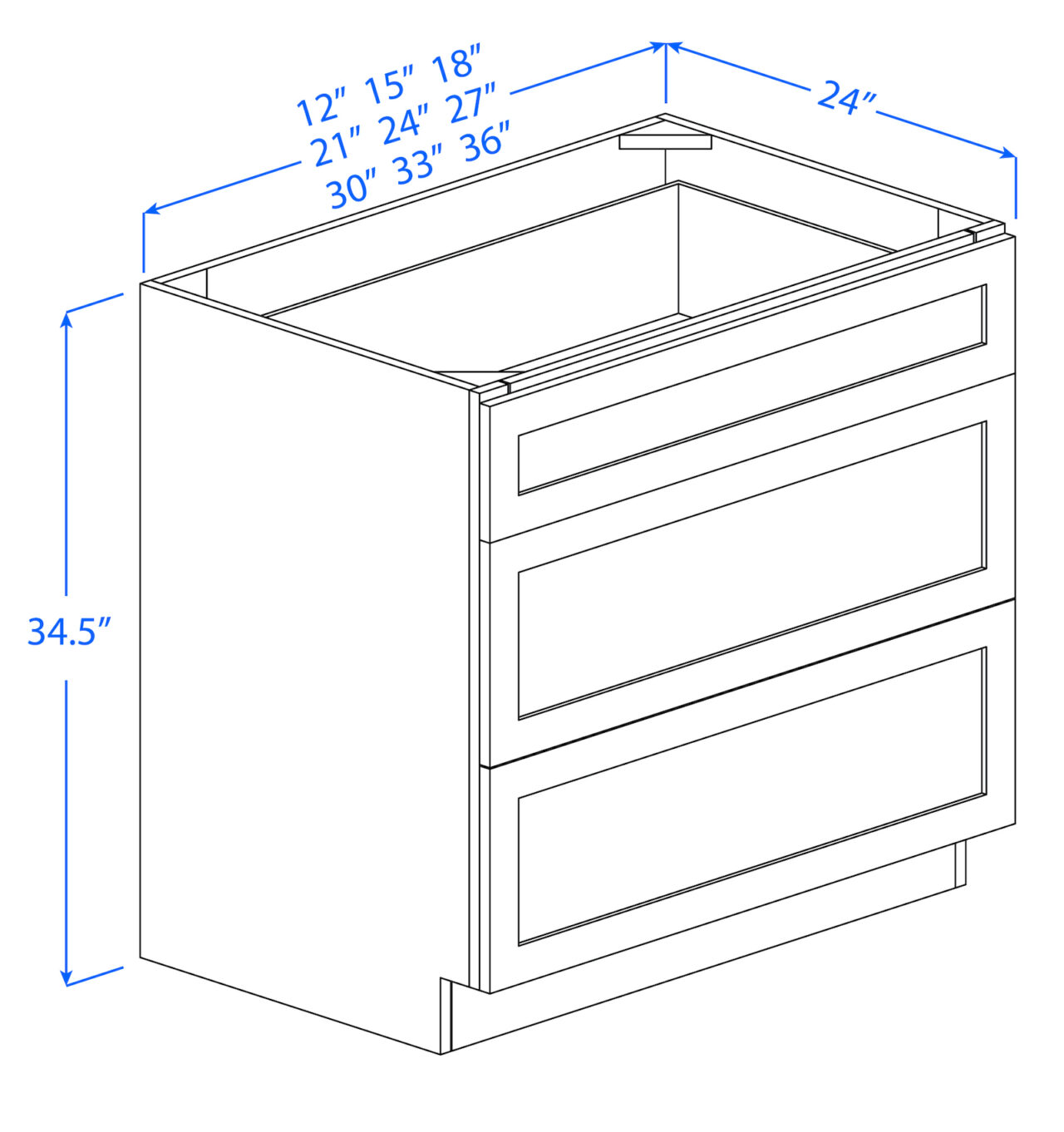 Kitchen Base Cabinets - 3 Drawers