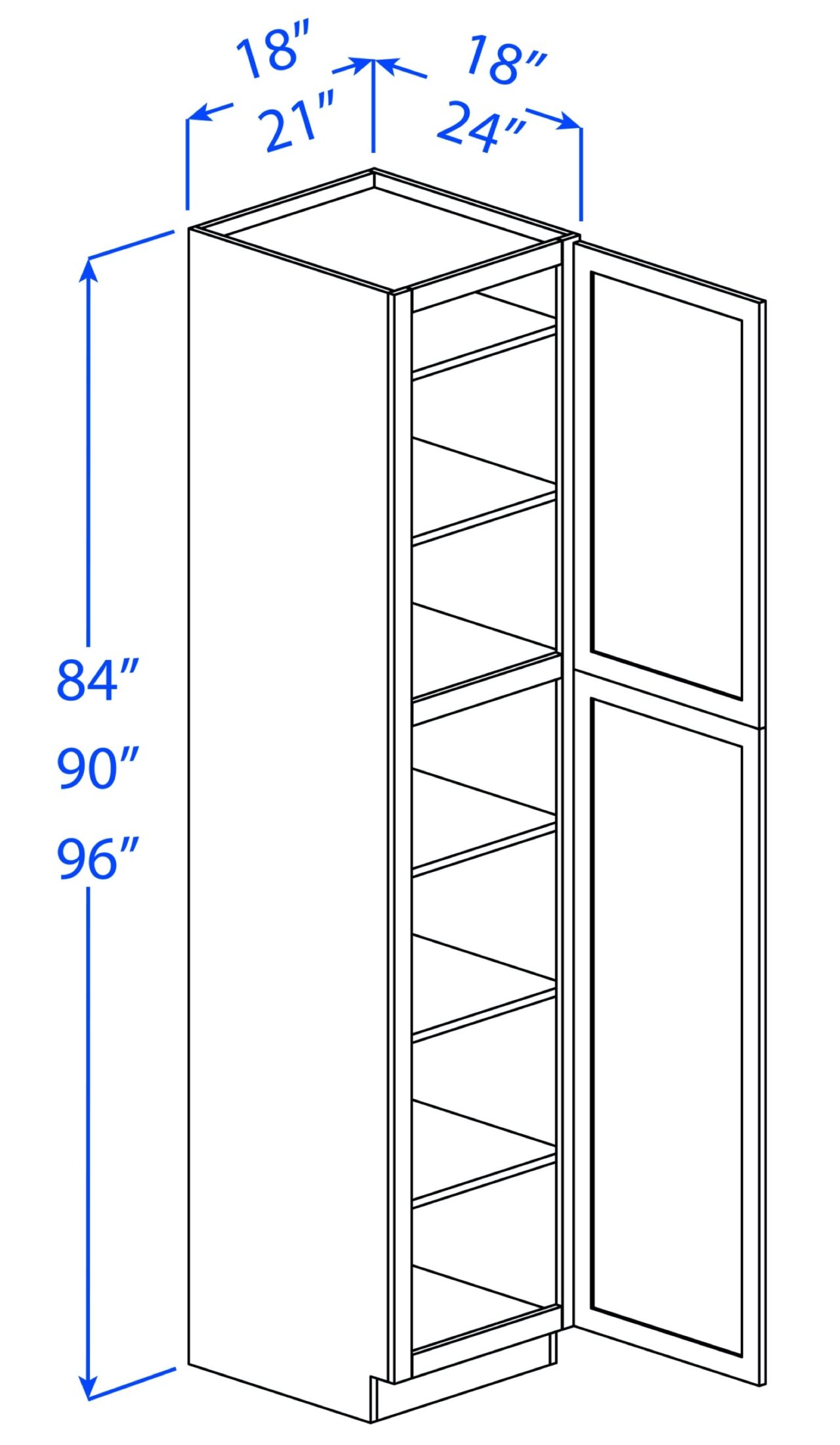 Kitchen Tall Utility Cabinets - 1 Upper Door - 1 Lower Door - 5 Shelves