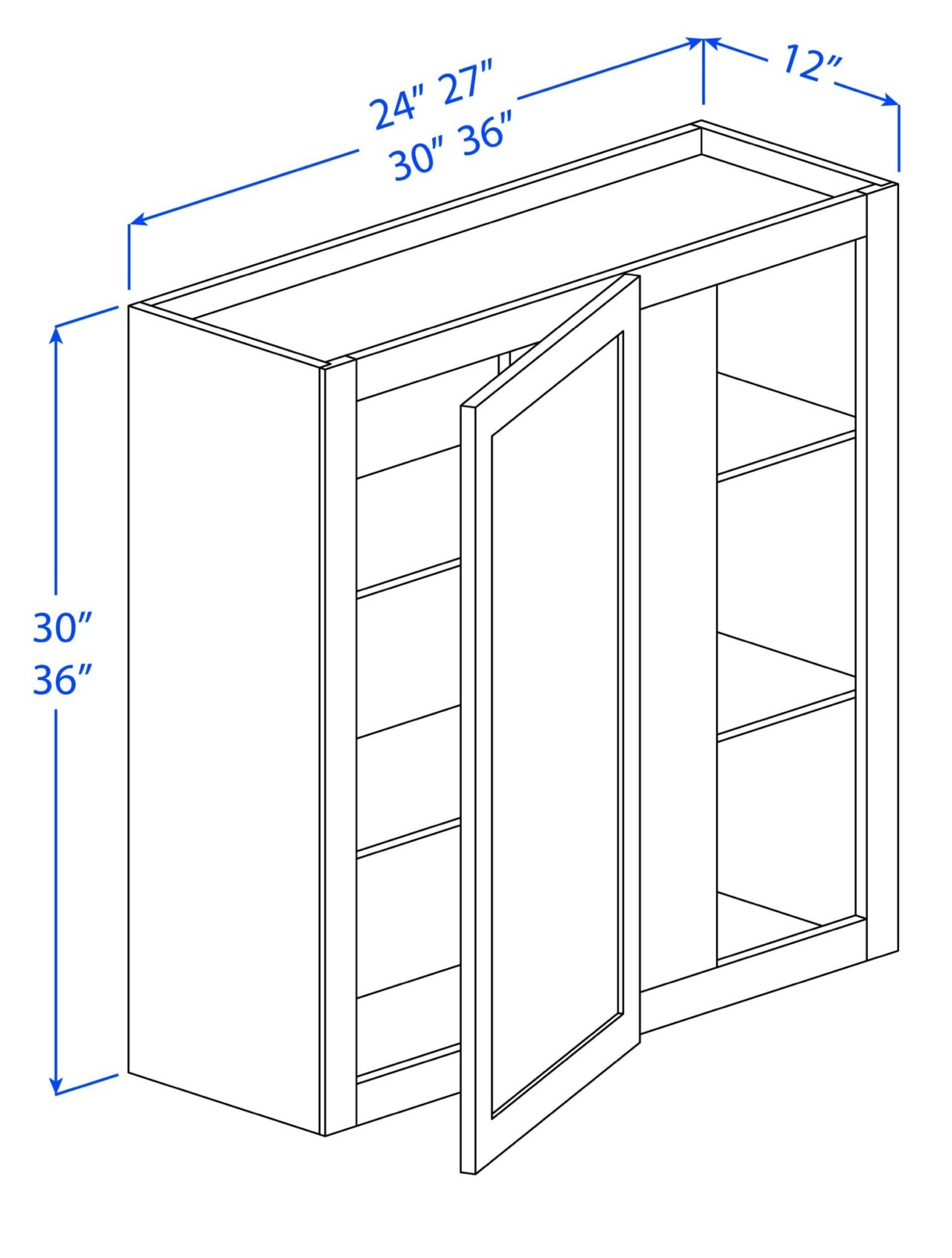 Kitchen Wall Blind Corner Cabinets - 1 Door - 2 Shelves - 12
