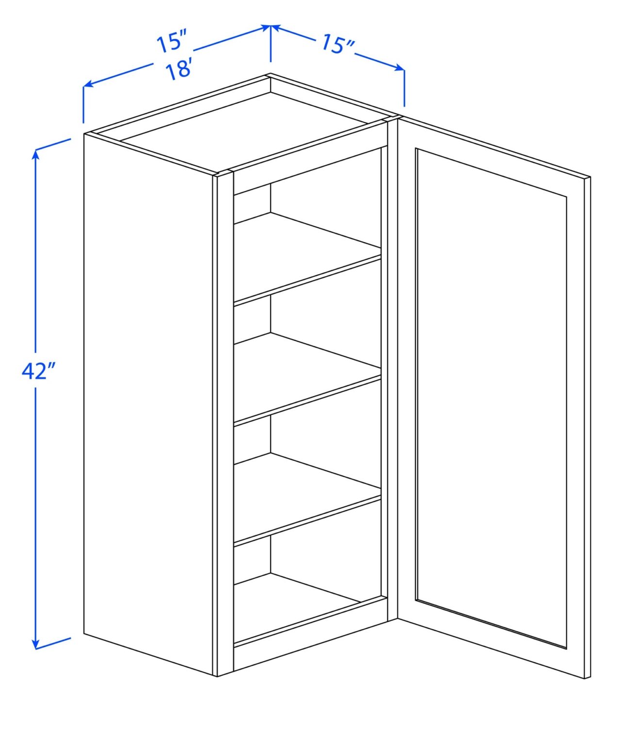 Kitchen Wall Cabinets - 1 Door - 3 Shelves - 15