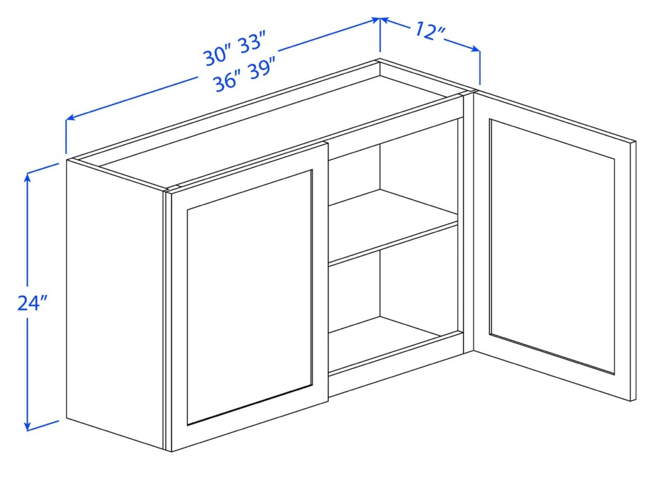 Kitchen Wall Cabinets - 2 Doors - 1 Shelf - 12