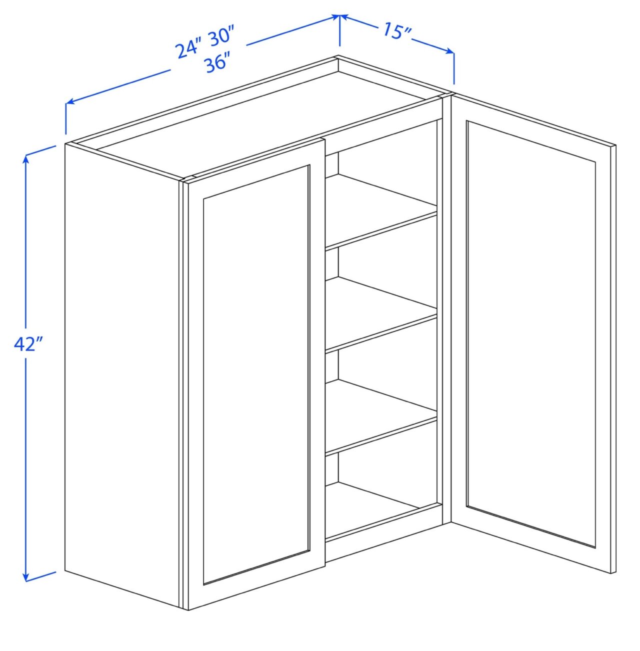 Kitchen Wall Cabinets - 2 Doors - 3 Shelves - 15
