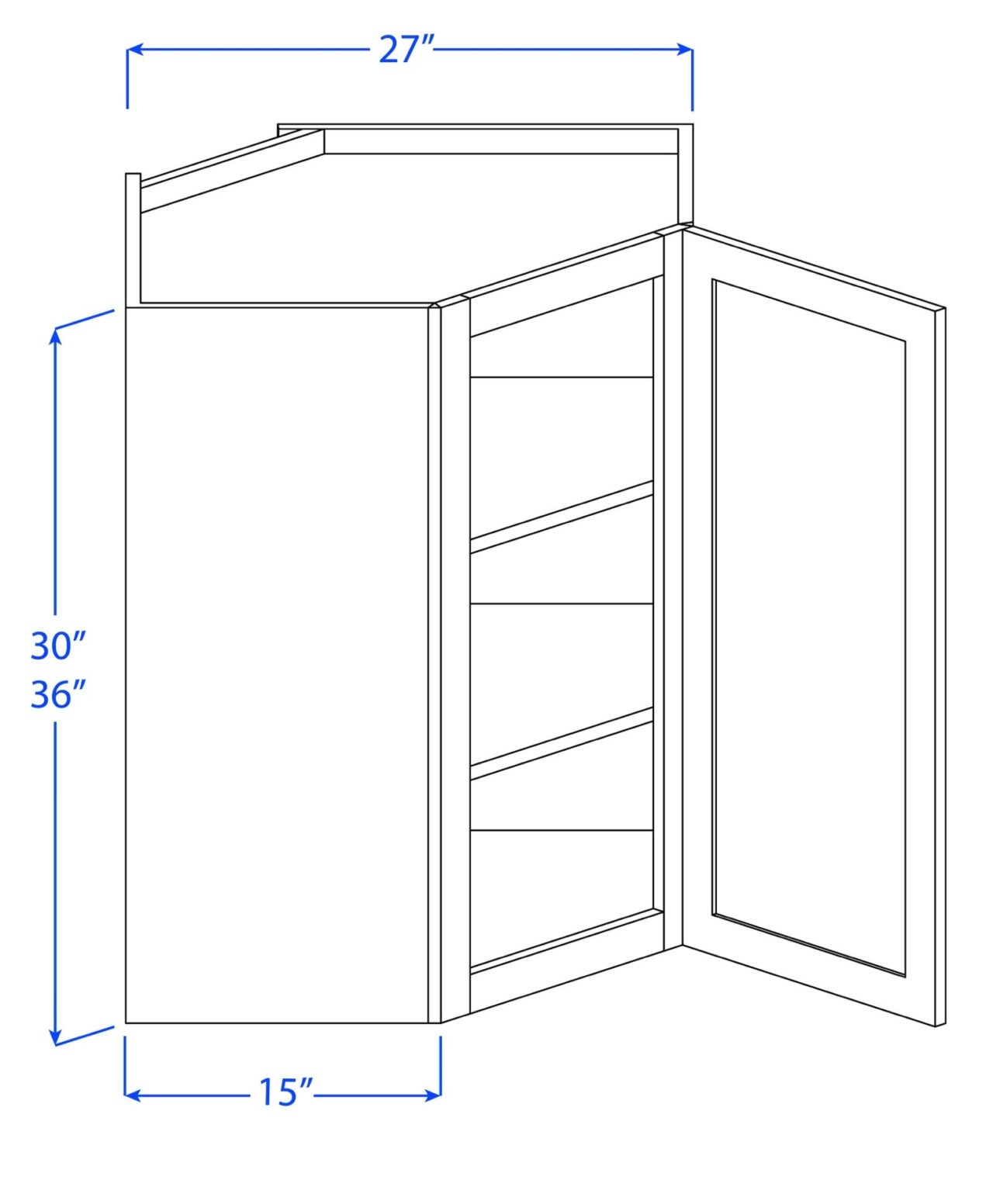 Kitchen Wall Diagonal Corner Cabinets - 1 Door - 2 Shelves - 15