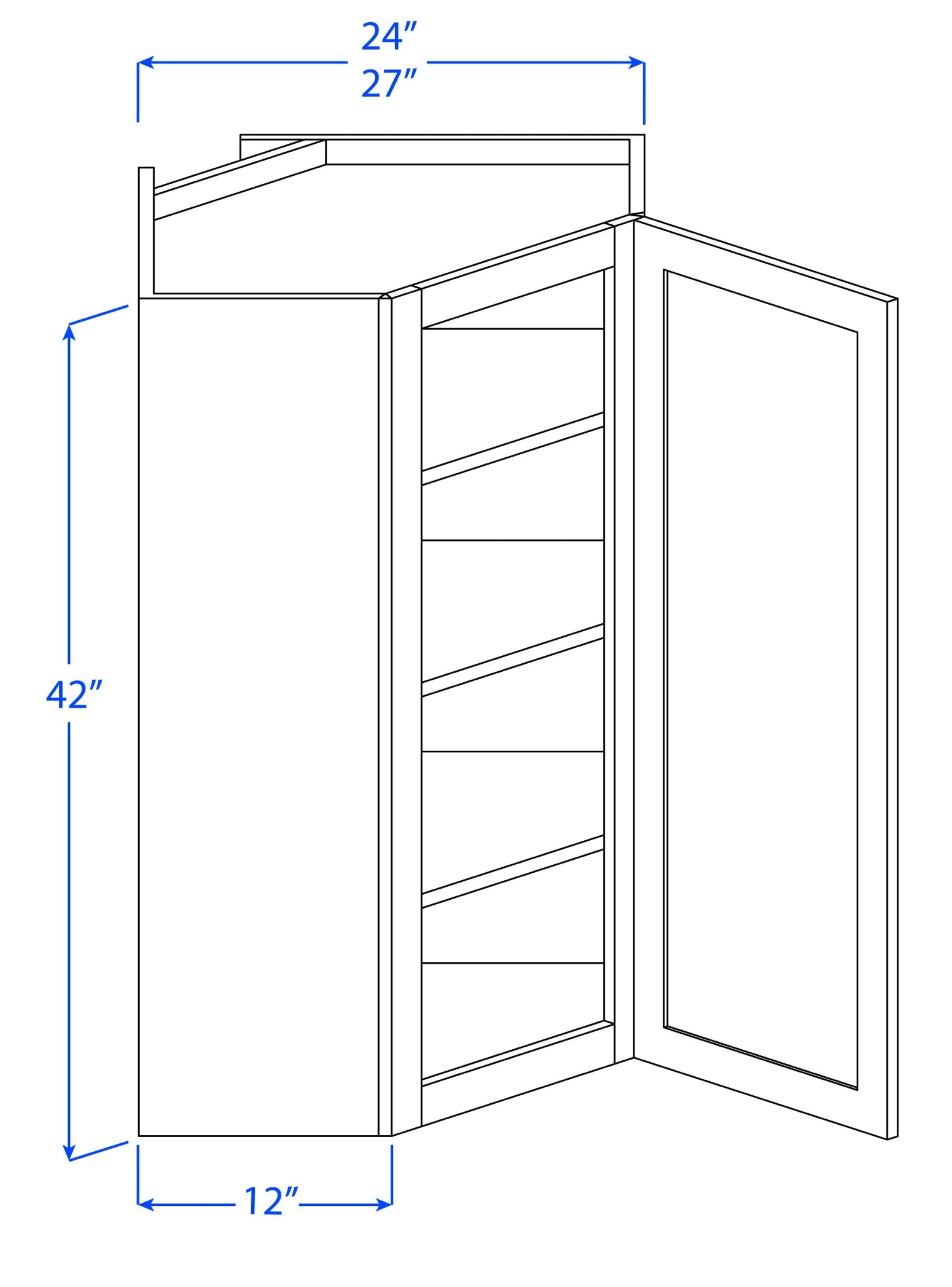 Kitchen Wall Diagonal Corner Cabinets - 1 Door - 3 Shelves - 12