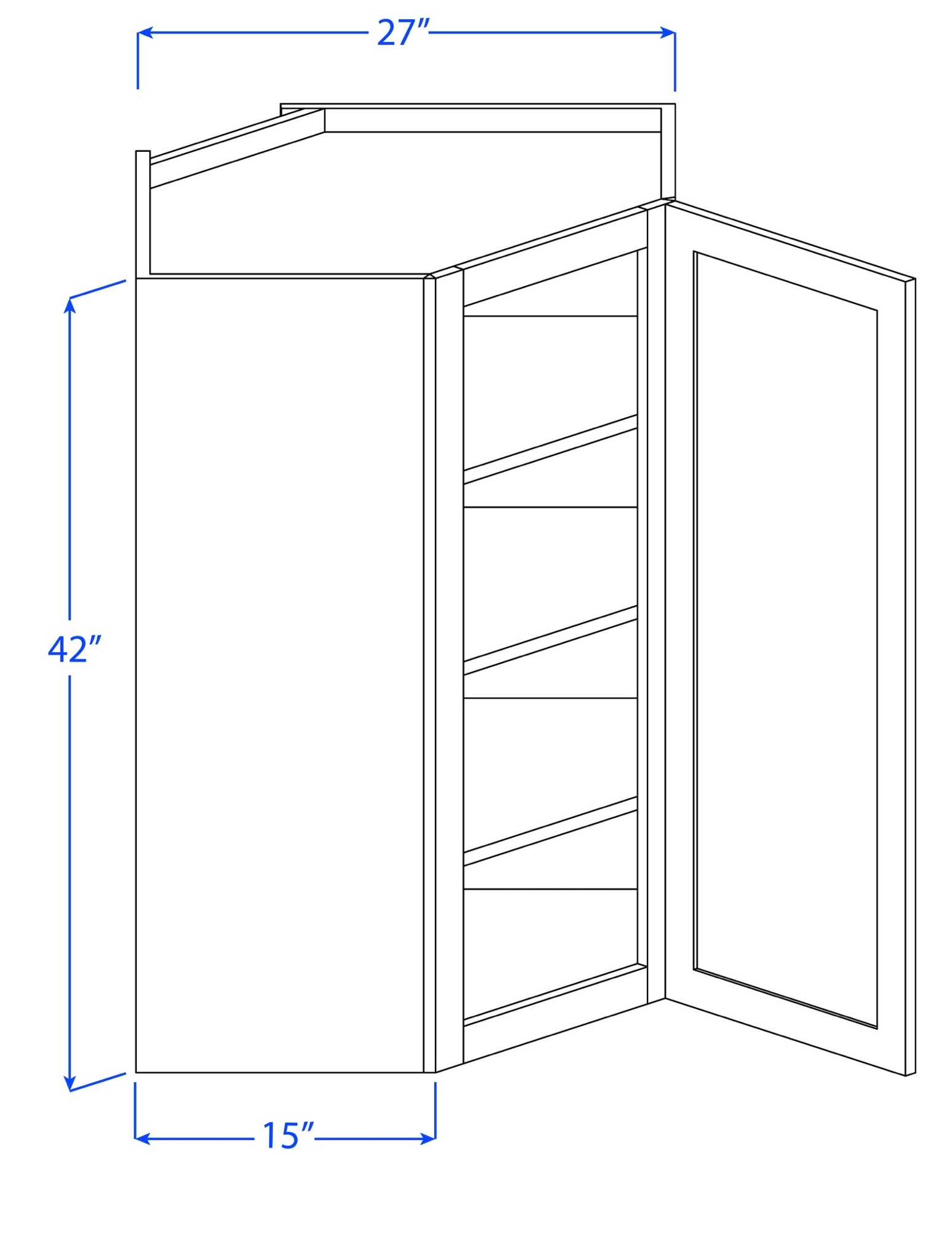 Kitchen Wall Diagonal Corner Cabinets - 1 Door - 3 Shelves - 15